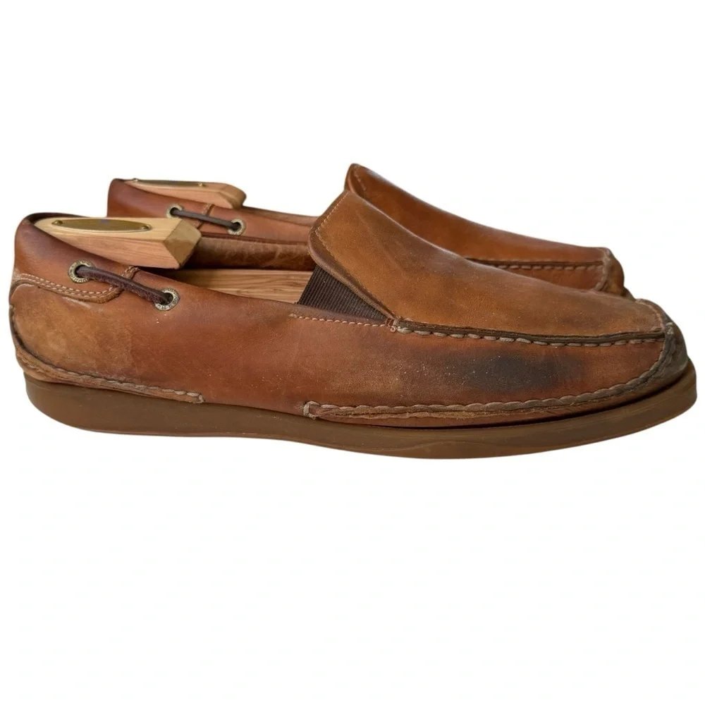 Hush Puppies Men’s Nassau Tan Slip On Leather Loafers Casual Shoes Size 9.5